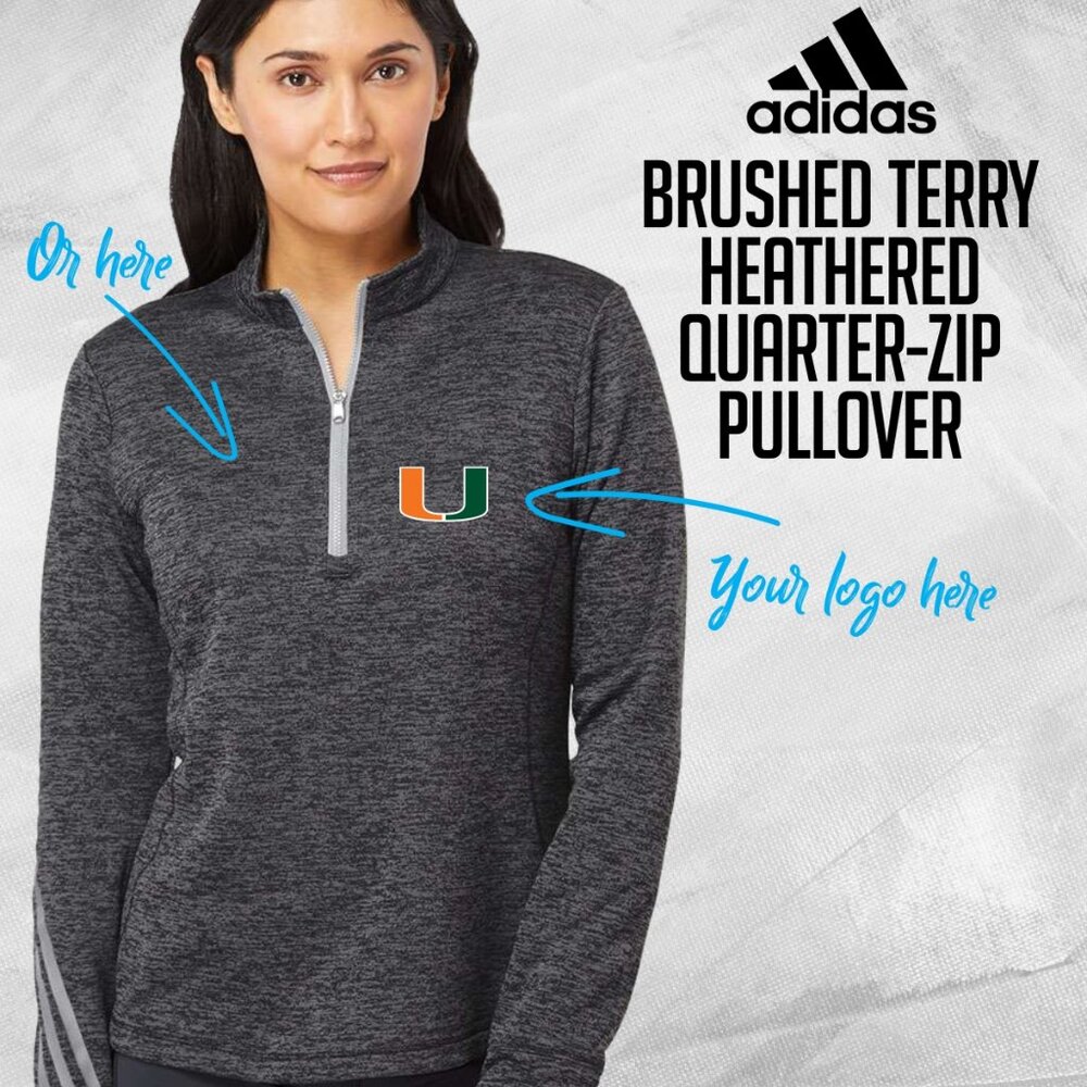 Adidas Brushed Terry Heathered Black Quarter Zip Pullover